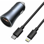 Baseus Car Charger Golden Contactor Pro Dual Quick Charger U+C, Pd 3.0, Qc 4+, Scp Fcp Afc (With Type-C - Lightning 1m Black) 40W Dark Gray - (TZCCJD-B0G)