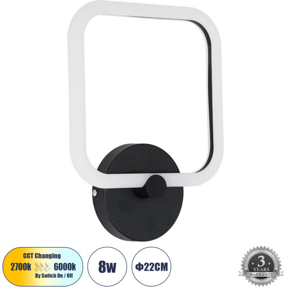 GloboStar Eliza ��������� ������ - ������ Design Led Cct 8W 960lm 360� Ac 220-240V - �������� �������� ���� �������� On/Off All In One ����� 6000k+������ 4500k+����� 2700k �22 x �5 x �28.5cm - ����� - 3 Years Warranty - (61343)
