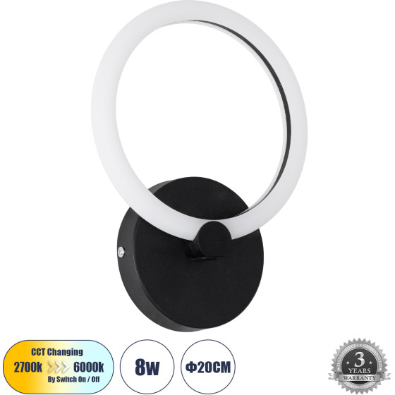 GloboStar Matilda ��������� ������ - ������ Design Led Cct 8W 960lm 360� Ac 220-240V - �������� �������� ���� �������� On/Off All In One ����� 6000k+������ 4500k+����� 2700k �20 x �5 x �25.5cm - ����� - 3 Years Warranty - (61339)