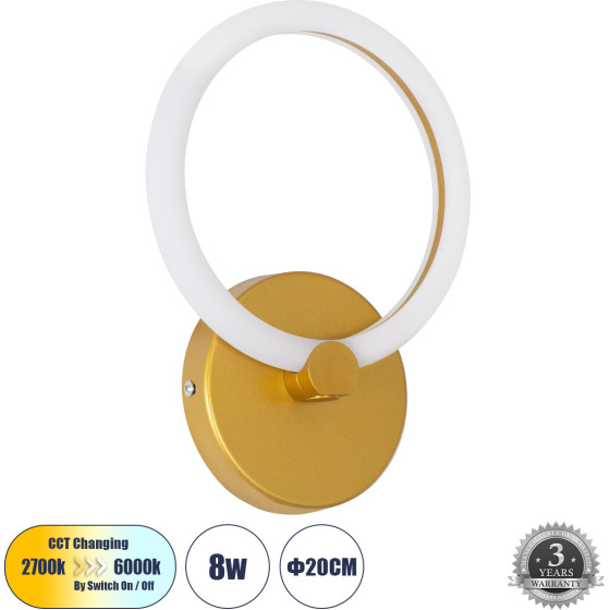 GloboStar Matilda ��������� ������ - ������ Design Led Cct 8W 960lm 360� Ac 220-240V - �������� �������� ���� �������� On/Off All In One ����� 6000k+������ 4500k+����� 2700k �20 x �5 x �25.5cm - ����� - 3 Years Warranty - (61340)
