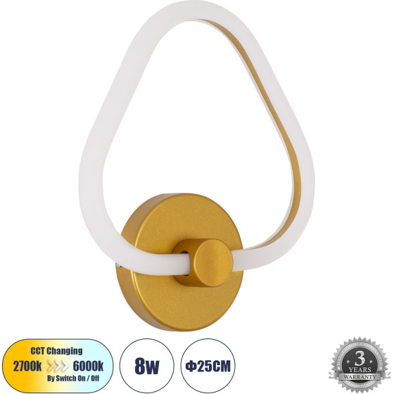 GloboStar Regina ��������� ������ - ������ Design Led Cct 8W 960lm 360� Ac 220-240V - �������� �������� ���� �������� On/Off All In One ����� 6000k+������ 4500k+����� 2700k �25 x �7 x �28.5cm - ����� - 3 Years Warranty - (61342)