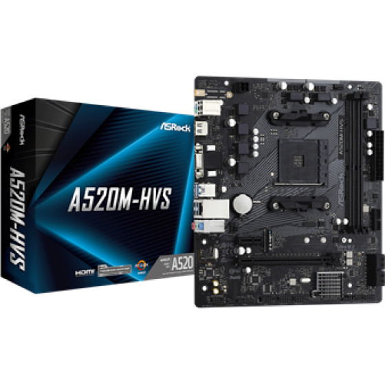 Asrock Mb Socket Amd AM4, Cs Amd A520, 2 Dimm Sockets DDR4, DSUB/HDMI, Lan GIGABIT, MICRO-ATX, 2YW. - (A520M-HVS)