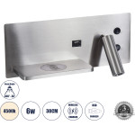 GloboStar Paladin �������� ��������� ������ - ������ ����������� Bed Side Led 6W 720lm 36� Ac 220-240V - Reading Light & ������ �������� - ��������� Usb 3A & Wireless 20W �30x�11x�12cm - ������ ����� 4500K ����� �������� �������� - (61355)