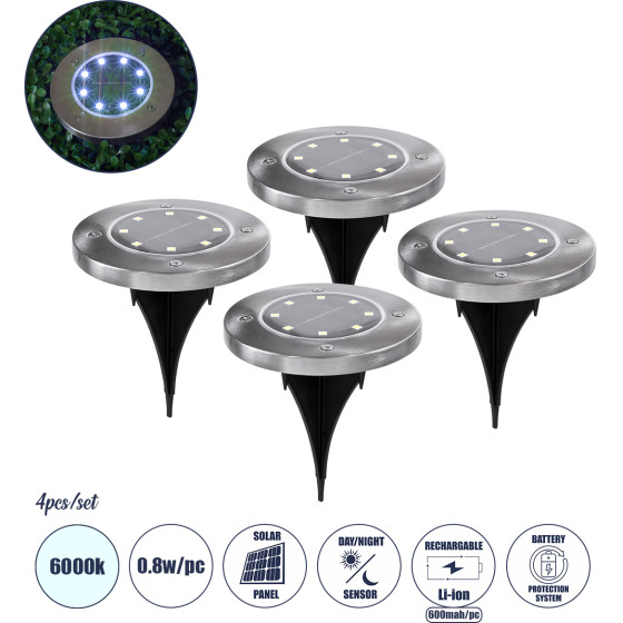 GloboStar ��� 4 �������� �������� ������ ��������� LED SMD 0.80W/���. 80lm/���. �� ������������ �������� 600mAh - ������������ ����� �� ��������� ������-������ ��������� IP65 ������ ����� ��������� ����� ����� 6000K �12 x �13cm - (69929)