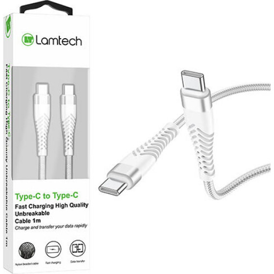 Lamtech Hq Unbreakable Cable TYPE-C To TYPE-C White 1M - (LAM112747)