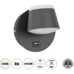 GloboStar Regency �������� ��������� ������ - ������ ����������� Bed Side Led 8W 920lm 120� Ac 220-240V - Reading Up/Down Light - ��������� Usb 3A - �12 x �12 x �13cm - ������ ����� 4500K - ���� ������� - (61375)