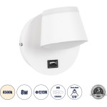 GloboStar Regency �������� ��������� ������ - ������ ����������� Bed Side Led 8W 920lm 120� Ac 220-240V - Reading Up/Down Light - ��������� Usb 3A - �12 x �12 x �13cm - ������ ����� 4500K - ����� - (61374)