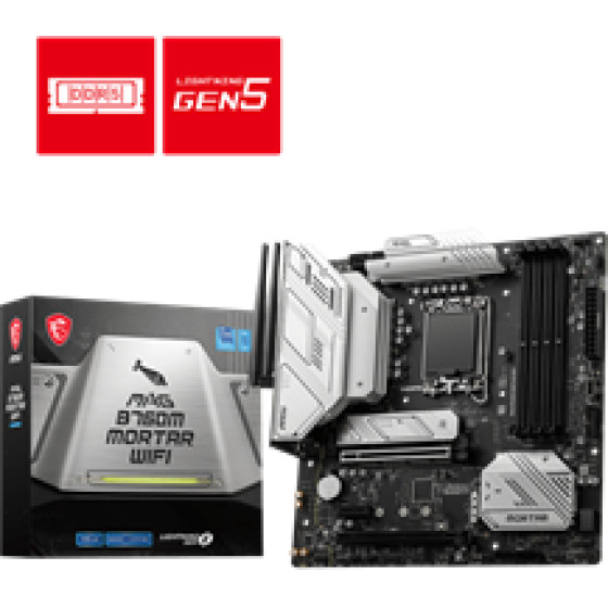 MSI Mb Mag B760M Mortar WIFI, Socket Intel LGA1700 13th/12th GEN, Cs Intel B760, 4 Dimm Sockets DDR5, DP/HDMI, Lan I2.5G, WIFI, mATX, 3YW. - (911-7E01-012)