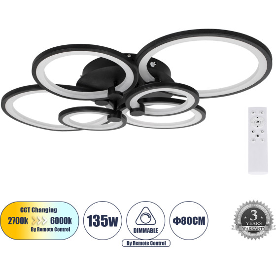 GloboStar ROYAL-R ��������� ������ Design Led Cct 135W 16200lm 360� Ac 220-240V - �������� �������� ���� ���������������� All In One ����� 6000k+������ 4500k+����� 2700k Dimmable �80.5 x �59 x �12cm - ����� - 3 Years Warranty - (61323)