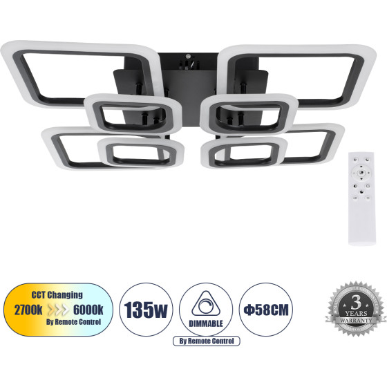 GloboStar ROYAL-S ��������� ������ Design Led Cct 135W 16200lm 360� Ac 220-240V - �������� �������� ���� ���������������� All In One ����� 6000k+������ 4500k+����� 2700k Dimmable �58.5 x �58.5 x �12cm - ����� - 3 Years Warranty - (61325)