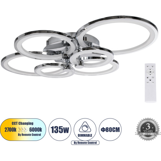 GloboStar ROYAL-R ��������� ������ Design Led Cct 135W 16200lm 360 Ac220-240V �������� �������� ���� ���������������� All In One ����� 6000k+������ 4500k+����� 2700k Dimmable �80.5 x �59 x �12cm - ����� ������ - 3 Years Warranty - (61324)