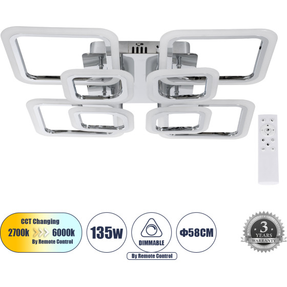 GloboStar ROYAL-S ��������� ������ Design Led Cct 135W 16200lm 360 Ac220-240V �������� �������� ���� ���������������� All In One ����� 6000k+������ 4500k+����� 2700k Dimmable �58.5 x �58.5 x �12cm - ����� ������ 3 Years Warranty - (61326)