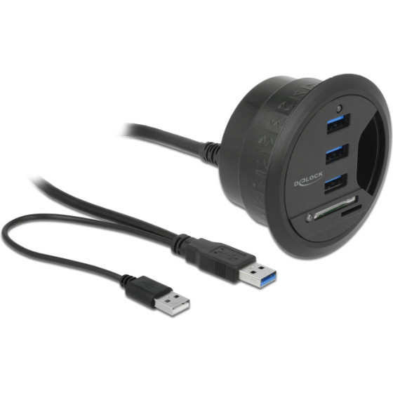 DeLock Usb Hub 3x USB, Micro Sd & SD, 5Gbps, 60/80mm, ����� - (62869)