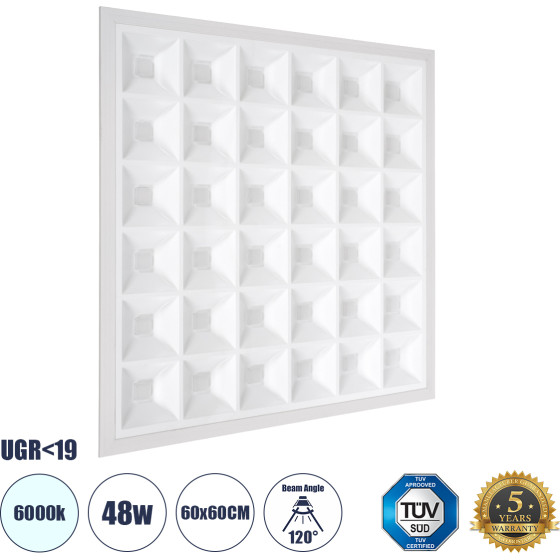 GloboStar Zeus ������� Led Panel 60x60cm 48W 7440lm 120� CRI =86Ra UGR 19 Anti-Glare Shield Diffuser Ac 220-240V IP44 �60 x �60 x �3.3cm - ����� ����� 6000K - Bridgelux High Lumen Chips - Tuv Certified Driver - 5 Years Warranty - (60968)