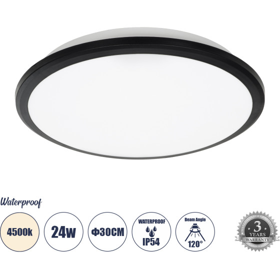 GloboStar Tuffin ���������� ������ Led 24W 2640lm 120� Ac 220-240V ��������� IP54 �30 x �6.5cm ������ ����� 4500K - ����� - Bridgelux Chips - 3 Years Warranty - (60997)
