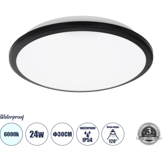 GloboStar Tuffin ���������� ������ Led 24W 2760lm 120� Ac 220-240V ��������� IP54 �30 x �6.5cm ����� ����� 6000K - ����� - Bridgelux Chips - 3 Years Warranty - (60996)