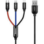 Baseus Three Primary Colors 3-in-1 Braided Usb To Lightning / Type-C / Micro Usb Cable 3A ����� 1.2m (BASCAMLT-BSY01) - (CAMLT-BSY01)