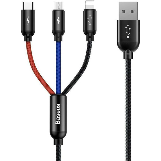 Baseus Three Primary Colors 3-in-1 Braided Usb To Lightning / Type-C / Micro Usb Cable 3A ����� 1.2m (BASCAMLT-BSY01) - (CAMLT-BSY01)