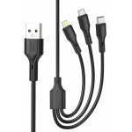 XO 2.4A Rock Series 3 In 1 Data Cable Black - (XO NB230)