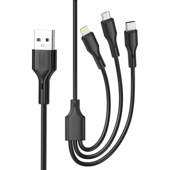 XO 2.4A Rock Series 3 In 1 Data Cable Black - (XO NB230)