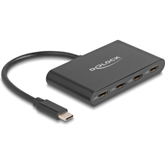 DeLock USB-C Hub 4x USB-C �����, 10 Gbps, 10 watt, ���� - (64129)