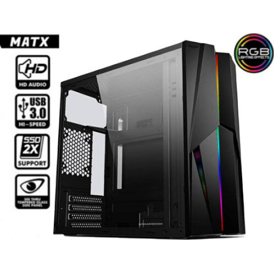 Armaggeddon Gaming Pc Case Matx With Rgb Effects Black - (TRON1XB)