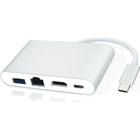 Powertech USB-C Hub HDMI/RJ45/USB/USB-C Pd �����, ���� - (PTH-085)