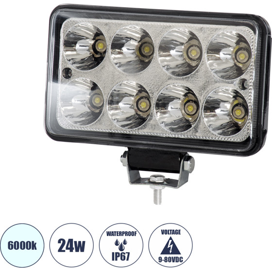 GloboStar Vehicle & Forklift Work Lights - ���� �������� ��� ������� ���������� - ����� Led 24W Dc 9-80V ��������� IP67 ����� ����� 6000K �15.5 x �9 x �5.5cm - (85419)