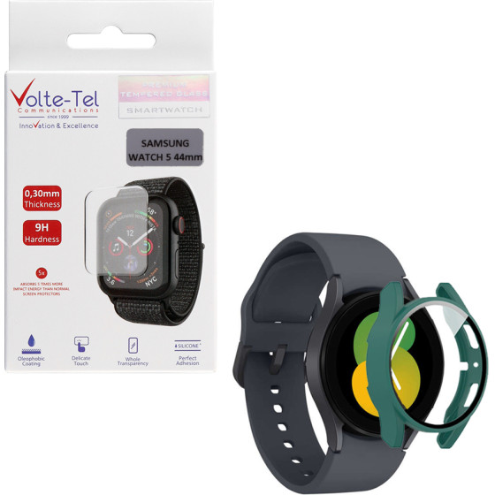 Volte-Tel Tempered Glass Samsung Watch 5 44mm 1.4'' 9H 0.30mm Pc Edge Cover With Key 3D Full Glue Full Cover GREEN - (5205308325755)