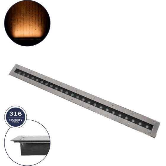GloboStar UNDERGROUND-Remvi ������� ��������� Wall Washer ������� Led 18W 1440lm 10� Dc 24V ��������� IP68 L100 x W9 x H7.2cm ������������� ��������� 2200K - ���������� ������ - 3 Years Warranty - (90194-Y)