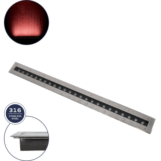 GloboStar UNDERGROUND-Remvi ������� ��������� Wall Washer ������� Led 18W 1440lm 10� Dc 24V ��������� IP68 L100 x W9 x H7.2cm ������� - ���������� ������ - 3 Years Warranty - (90194-R)