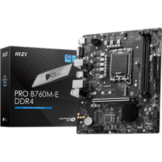 MSI Mb Pro B760M-E DDR4, Socket Intel LGA1700 13th/12th GEN, Cs Intel B760, 2 Dimm Sockets DDR4, VGA/HDMI, Lan GIGABIT, MICRO-ATX, 3YW. - (911-7D48-008)