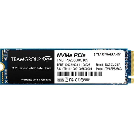 TeamGroup MP33 256GB M.2 NVME PCI EXP 3.0 1600/1000 - (TM8FP6256G0C101)