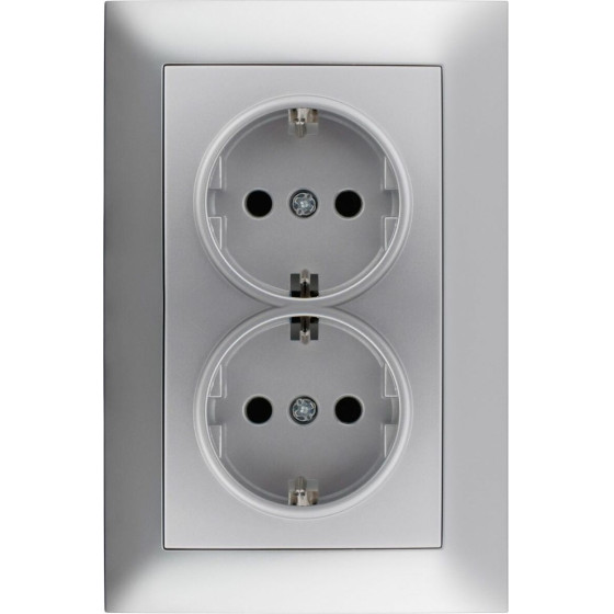 Entac Arnold Recessed Wall Socket 2x Earthed Silver - (ERWS2E-ARN-S)