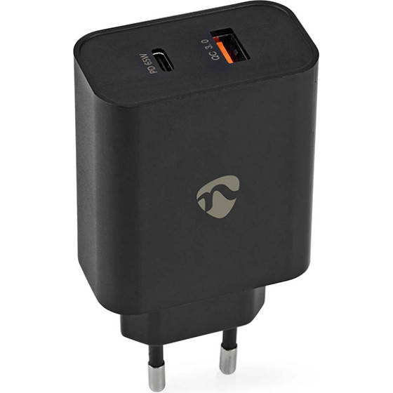 Nedis WCPD65W130BK Wall Charger With 2 Outputs USB-A / USB-C 65W