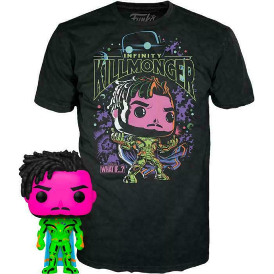 Funko Pop! Tee (Adult): Marvel What If...? - Infinity Killmonger (Blacklight) (Special Edition) Bobble-Head Vinyl Figure T-Shirt (XL)