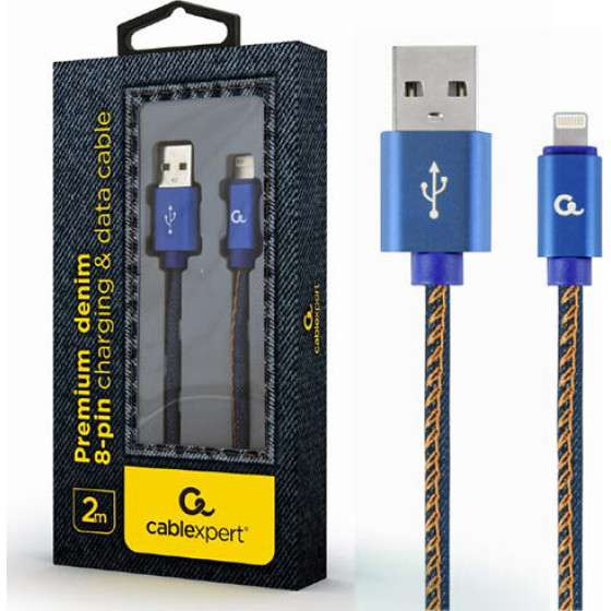 Cablexpert Premium Jeans 8-Pin Cable With Metal Connectors 2M Blue - (CC-USB2J-AMLM-2M-BL)