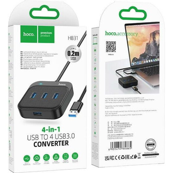 Hoco Usb 3,0 HUB, 4 ����� (L=0.2M) - (HB31)