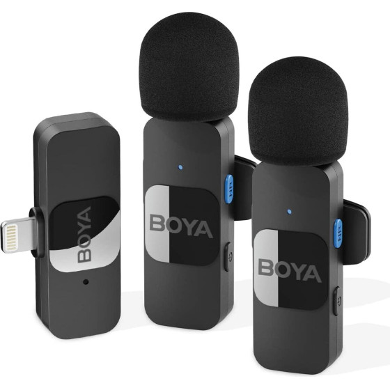 BOYA Wireless 2-Person Lavalier Microphone For Iphone Ipad Mini Lapel Lightning Connection - (BY-V2)