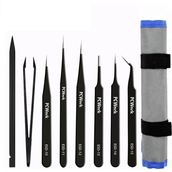 PCWork PCW08F Tweezer SET, Esd Safe 8 PIECES