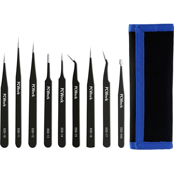 PCWork PCW08G Tweezer SET, Esd Safe 9 PIECES
