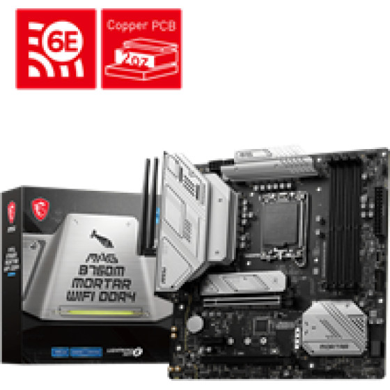 MSI Mb Mag B760M Mortar Wifi DDR4, Socket Intel LGA1700 13th/12th GEN, Cs Intel B760, 4 Dimm Sockets DDR4, DP/HDMI, Lan I2.5G, WIFI, mATX, 3YW. - (911-7E01-008)