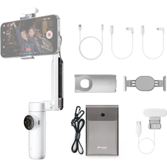 Insta360 Flow - Creator Kit White - Ai Tracking Stabilizer Phone gimbal, Spotlight Typec & Lightning - (CINSABBA/Flow02)