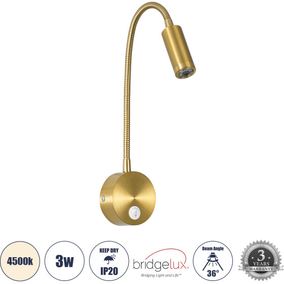 GloboStar Goose �������� ��������� ������ - ������ ����������� Bed Side Led 3W 300lm 36� Ac 220-240V - Reading Light - �6.5 x �15 x �24.5cm - ������ ����� 4500K - ����� �������� - (60880)
