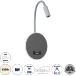 GloboStar Goose �������� ��������� ������ - ������ ����������� Bed Side Led 6W 600lm 36� & 360� Ac 220-240V - Reading Light & 360� ������ �������� - ��������� Usb 3A - �15.5 x �15 x �30.5cm - ������ ����� 4500K - ���� ������� - (60882)
