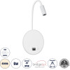 GloboStar Goose �������� ��������� ������ - ������ ����������� Bed Side Led 6W 600lm 36� & 360� Ac 220-240V - Reading Light & 360� ������ �������� - ��������� Usb 3A - �15.5 x �15 x �30.5cm - ������ ����� 4500K - ����� - (60881)