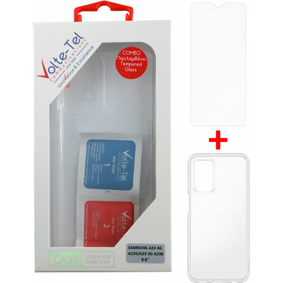 Volte-Tel Combo Samsung A23 4G A235/A23 5G A236 6.6'' Tempered 0.30mm + ���� Slimcolor Air WHITE - (5205308336034)