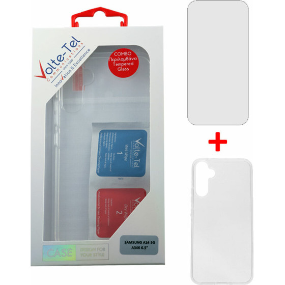 Volte-Tel Combo Samsung A34 5G 6.6'' Tempered 0.30mm + ���� Slimcolor Air WHITE - (5205308336119)