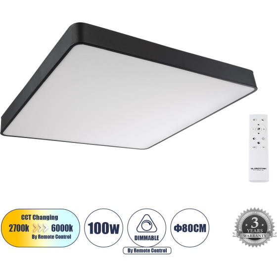 GloboStar Kamala 61210-S ���������� ������ Led Cct 100W 11020lm 120� Ac 220-240V - �������� �������� ���� ���������������� All In One ����� 6000k+������ 4500k+����� 2700k Dimmable �80 x �80 x �8cm- ����� - 3 Years Warranty - (61210-1)