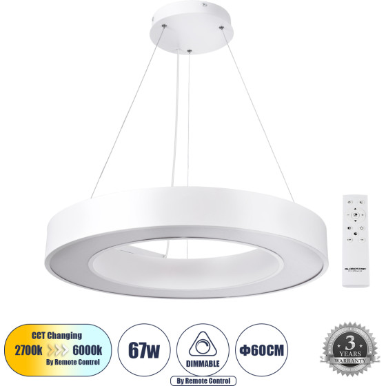 GloboStar Ra �������� ��������� ���������-������ Led Cct 67W 7370lm 120� Ac 220-240V - �������� �������� ���� ���������������� All In One ����� 6000k+������ 4500k+����� 2700k Dimmable �60cm - �����- 3 Years Warranty - (61195)